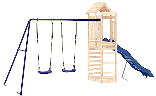vidaXL Parque Infantil de Exterior Madera Maciza de Pino, Juego de Columpios de jardín, casa de Juegos con Columpio, Juego de Columpio y tobogán