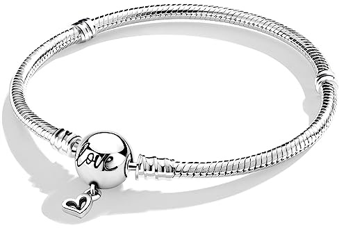 Symretie Schlangen Gliederarmband mit Kugelverschluss,Damen Love Charm Armband 925 Sterling Silber,Metall Basis Armbänder Kompatibel mit Charms und Anhängern
