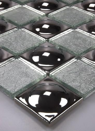 Glasmosaik Mosaik Fliesen Mosaikfliesen Glasfliesen Glas Edelstahlkugeln Silber 30x30 Neu