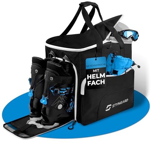 STYNGARD Housse Chaussures de Ski avec Compartiment pour Casque et pour Bottes [54 L] - Sac à Chaussures de Ski avec Fonction avec Fonction Sac à Dos modèle Sölden (Noir-Blanc)