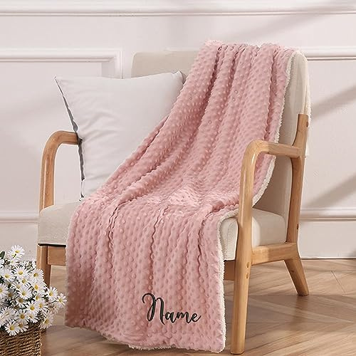 Personalisierte Baby-Decken, individuell bestickter Name, Kinder-Babybohnen-Plüschdecke, doppellagig, verdicktes Lamm-Fleece, Sofa-Steppdecke für Jungen, Mädchen, Neugeborene, personalisierte
