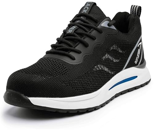 Black Hammer Steel Toe Cap Safety Trainers for Men Lightweight Work Shoes with Midsole Protection S1P SRC 2300 (7 UK) Black