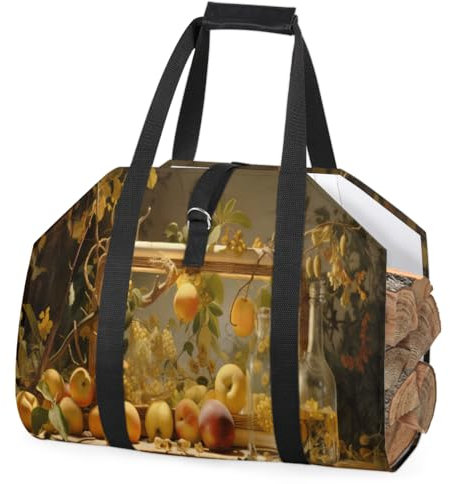 cfpolar Botella de vidrio de hoja de manzanas con asa, bolsa de almacenamiento de leña de gran capacidad, bolsa de transporte de madera, chimenea, estufa de leña, soporte para camping, chimenea,