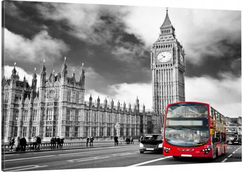 HUBDECO Leinwand Bilder Wohnzimmer - Bilder, Poster, Kunstdrucke - Leinwandbild - Bild auf Leinwand - Tolle Zimmerdekoration - Schlafzimmer Bilder - 120x80 cm London Big Ben