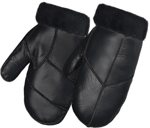 Harssidanzar Frauen Handschuhe für Winter,Lammfell Shearling Pelz gefüttert Warme Echtleder Handschuhe KL030EU,Schwarz,Größe XL