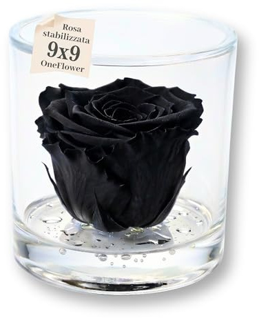 Premium-rose.com Box Tondo con Rosa Nera stabilizzata Profumata, Box da 9cm con Rosa Nera Vera Eterna | Idea Regalo Natale, Fidanzata,Compleanno, bomboniera Laurea | Fatto in Italia (Nera 1047)