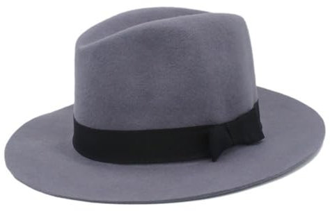 NOAMED Fengyan Hut aus Wolle, breite Krempe, Schlapphut, Filz, Trilby, Schleife, Fedora-Hut, elegant, Winter, Herbst, Gangster, Kirchenhut, grau, 6 7/8-7 1/8