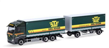 Herpa LKW Modell Mercedes-Benz Streamspace 2.5Planen-Hängerzug Emil Egger(Schweiz/St. Gallen), Miniatur im Maßstab 1:87, Sammlerstück, Made in Germany, Kunststoff