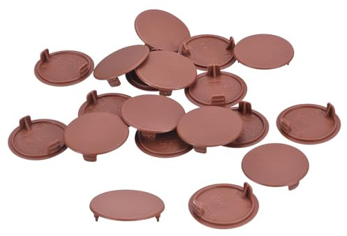 sourcing map 50Pcs Hinge Hole Covers, 35mm(1 3/8) Dia Plastic Concealed Hole Cover Round Flush Type Caps for Furniture Cabinet Cupboard, Red Brown