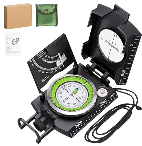 Wanderkompass, Professioneller Taschenkompass Mit Clinometer Und Transporttasche, Multifunktionaler Militär Marschkompass, Peilkompass Compass Mit Fluoreszierendem Design Für Camping Hiking (Schwarz)