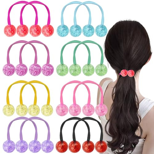 16PCS Double Balls Elastic Hair Ties, Colorful Twin Bead Ponytail Holders, Cute Ball Hair Scrunchies Rubber Bands, Hair Elastic Accessories for Women Teen Girls Daily Use