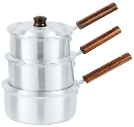 Induction Base Saucepan Set 3 Pieces - Aluminium Milk Pan 16cm 18cm 20cm Saucepot/Cooking Sticky Sauces, Warming Milkpan Bakelite Handle