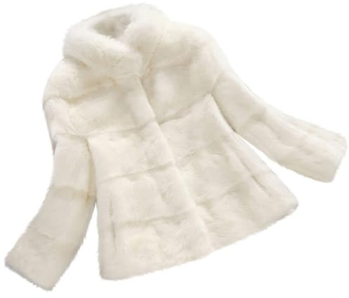 WOXIHUAN Taglie Forti Cappotto da Donna in Pelliccia Sintetica Lungo con Cappuccio Giacca Sherpa Giacca Invernale Bianco M