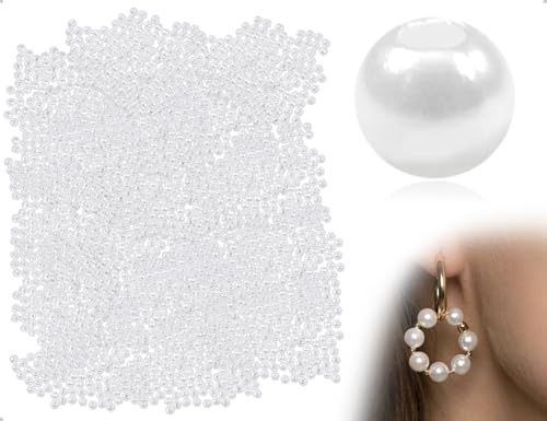 Emezddo 1000 Stück Perlen Zum Basteln,kleine Kunstperlen,Künstliche lose Beads zum Aufnähen,Bastelperlen mit Löchern,für DIY Schmuckherstellung Armbänder Halsketten Kleidung Basteln(6 mm,Runde,Weiße)