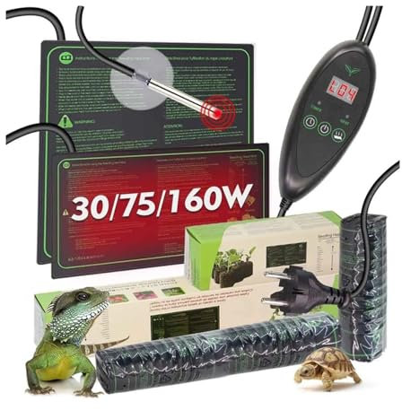 MNEVZX Pflanzen Heizmatte 30/75/160 W PVC Timing Reptilien-Wärmematte mit Temperaturregelung, Gewächshaus, Innengarten, wasserdicht Setzling-Heizmatte(160W (120x50cm))
