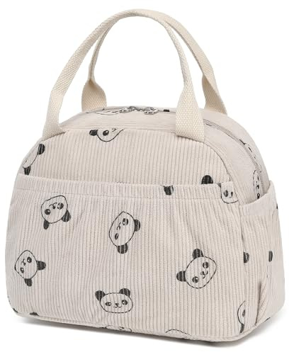 VelChic Bolsa de almuerzo para mujer, bonita lonchera de pana aislada para adultos con bolsillo frontal, pequeños contenedores de alimentos a prueba de fugas, bolsas reutilizables de gran capacidad