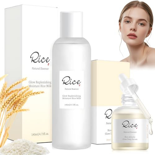 Rice Toner, Rice Hautpflegeset, Glow Replenishing Rice Facial Sebum Toner+Glühen Tiefenreis Serum, Spendet Tiefenwirksam Feuchtigkeit und Hellt die Haut auf, Tägliche Hautpflege, 140g+30ml