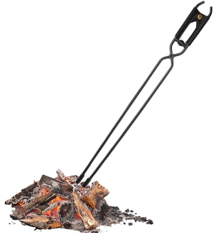 Herramientas para hogueras para exteriores, pinzas largas de metal para leña, pinzas de troncos resistentes, herramientas portátiles de chimenea de camping para uso en interiores y exteriores