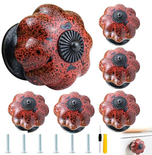 GZkushi 6 Stücke Möbelknöpfe Vintage Küchenschrank Knauf Möbelknöpfe Vintage Blume Geeignet für Küchenschränke, Schubladen, Kommoden, Kleiderschränke, Büromöbel (mit Schrauben)