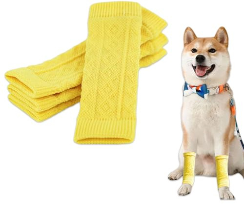 OTKARXUS Hunde-Beinstulpen für den Winter, warm, solide Ellenbogenmanschetten, gestrickte Beinschutzsocken für Kätzchen, Welpen, Katzen, kleine, mittelgroße und große Hunde (Gelb, XXL)