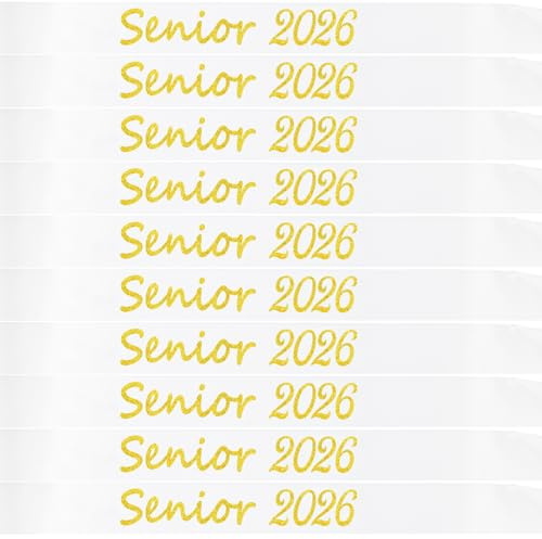Ashaqshnglee Senior Sash 2026, 10 Pack White Senior 2026 Satin Sashes with Gold Glitter Letters Graduation Sash Finally Graduated Senior Cheer Sash Party Supplies