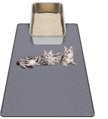 Kalolary Extra Große Katzenstreu matte – Katzennapf Silikon Streumatte | zur Streu-Kontrolle, weich für Katzenpfoten, wasserdicht & leicht zu reinigen (Grau, 86,4 x 60 cm)