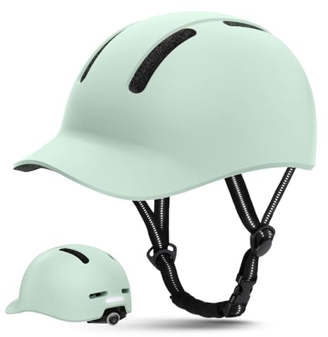 Shinmax Casco da Bici con Visiera Uomo Donna, Leggero e Traspirante, Regolabile, Casco da bicicletta per Ciclismo Urbano, Trekking, Commuting e Monopattino Elettrico (Verde menta, M:54-58 cm)