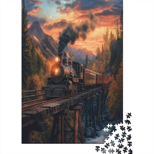 Vintage Locomotive à Vapeur | pour Adultes |Old Wooden Bridge Coucher de Soleil in The Mountains| 38x26cm/1000pcs Puzzles Jeux Éducatifs Puzzles De Décoration Intérieure
