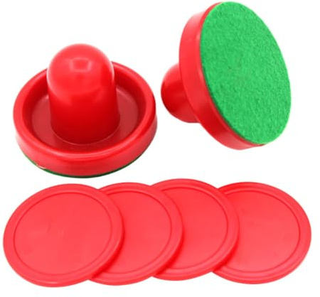 FRCOLOR Accesorios para Mesa De Hockey Aire Profesional Pucks y Paletas Redondas Reemplazo Duradero Familiar Discos y Empujadores Rojos Pack Completo