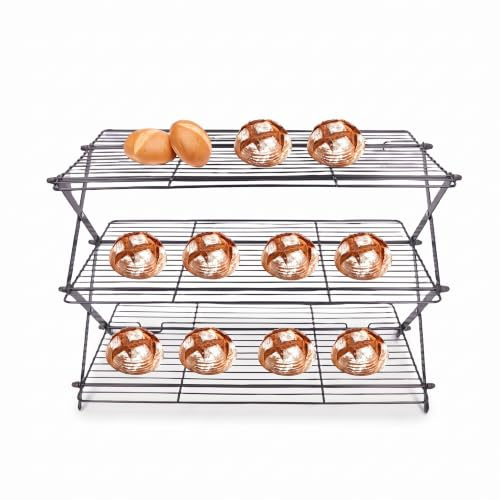 Bewinner Faltbares Back Kühl Regal, Rechteckiges Eisendraht Gitter für Kuchen-Kekse, Mehrstufiges Kühl Regal mit Platzsparender Gestaltung