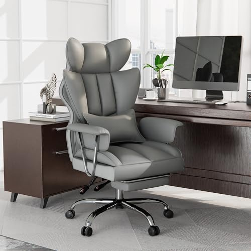 Gotland Bürostuhl, ergonomischer Schreibtischstuhl mit Lendenwirbelstütze, höhenverstellbar, Neigungsfunktion, Computerstuhl mit hoher Rückenlehne für zu Hause und das Büro (Grau)