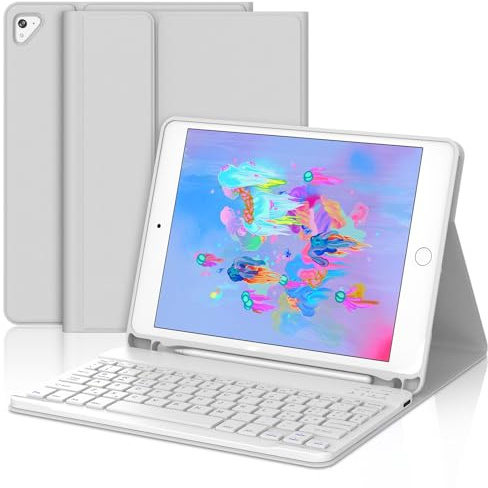 JADEMALL Custodia Tastiera per iPad 9.7 6a/5a Generazione 2018/2017, iPad Air 2/1-2014/2013, Italiana QWERTY Tastiera Bluetooth Magnetica Staccabile per iPad 9.7 Pollici, Grigio Chiaro
