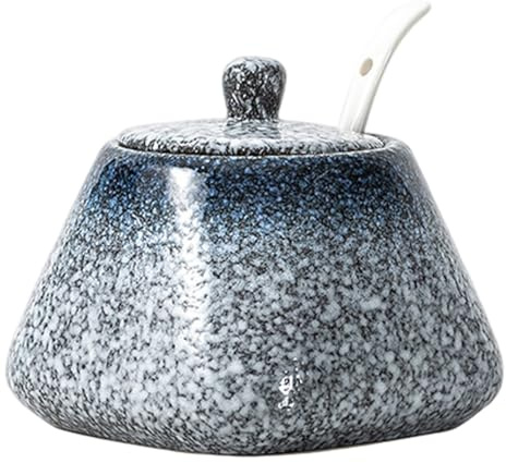 Odoukey Sucrier avec couvercle et cuillère 430ml, pot à sel en céramique antidérapant de Style japonais pour comptoir de cuisine, café et Bar