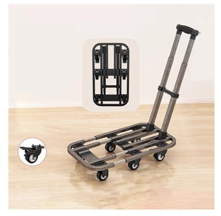 Carretilla de Mano Carro de Carga, transportador Plegable, Carro Plataforma Plana for el hogar, Equipaje portátil, exprés, Remolque pequeño Transpaleta Manual(Grey,Pequeño)