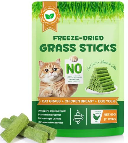 60g Katzengras Snack Sticks, Reich an Ballaststoffen, Unterstützt Zahnpflege und Verdauungsgesundheit, Gefriergetrocknete Snacks, 14 Sticks, Hühnchengeschmack