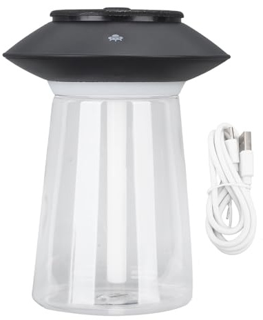 Difusor humidificador en forma de seta, difusor de aceites esenciales con capacidad de 760 ml, humidificador de aire ultrasónico recargable para oficina en casa, funcionamiento (Negra)