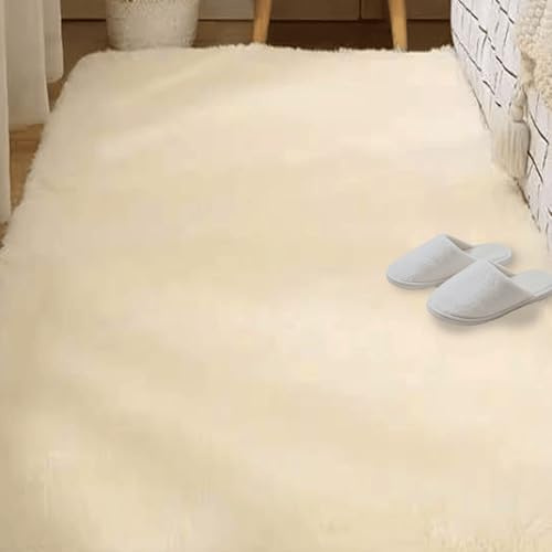 Hög Lugg Matta 220 x 270 cm Hög Lugg Sovrum Sängmatta Lyxig för Sovrum Barnrum, Krämfärg