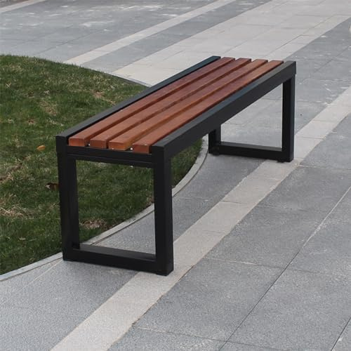 Trädgårdsbänk i trä, väderbeständig modern parksits i metall, snygg uteplatspäls för balkong och terrass, inget ryggstöd eller armstöd, 120 cm, brun