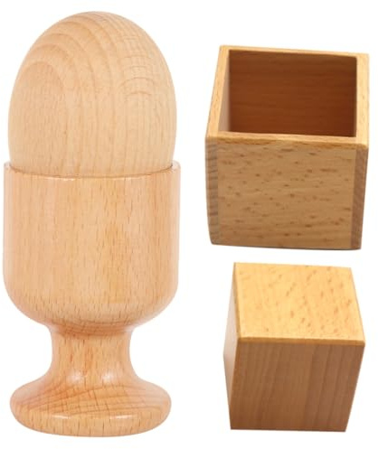 Mikinona Jeux de Coordination Œil-Main en Bois pour Bébé 2 Sets Œuf en Bois Coquetier Bloc Carré Sensoriel Éducatif Montessori pour Éveil et Motricité Fine
