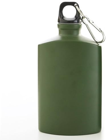Peosaard Bottiglia d'Acqua Piatta, Borraccia, Bottiglia da Mensa 4x6 da 500 ml, Verde Militare in Lega di Alluminio, Piatta Portatile a Tenuta stagna con Clip per Escursionismo, Campeggio