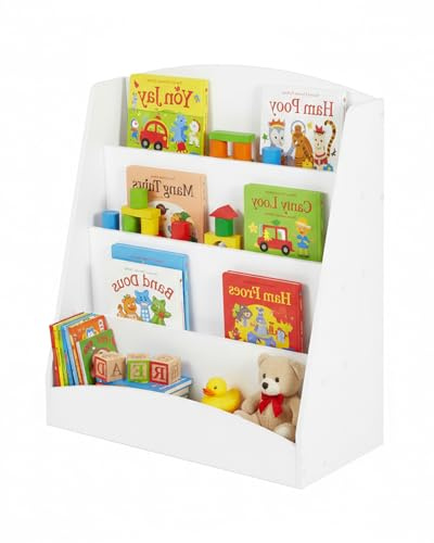 Amveya Estanteria Libros Infantil, Estantería Libros Blanca, Organizador Juguetes, Almacenaje Juguetes, Libreria Montessori Infantil, Estanteria Niños Pequeña con 4 Compartimentos Abiertos