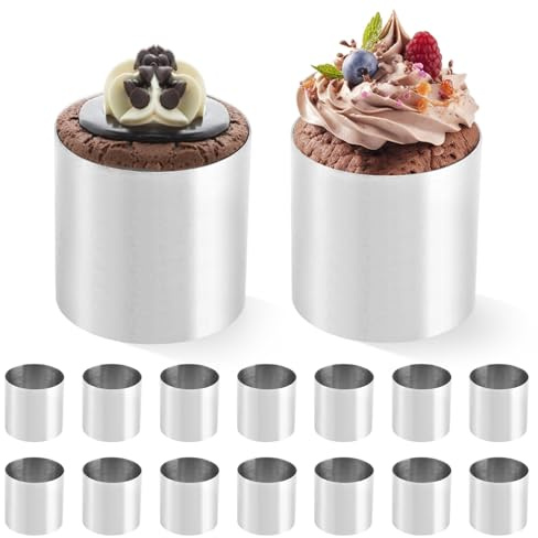 TFLPUO 16 Stück Runde Dessertringe Set, Mousse Ringe 5 cm Servierringe Dessertring Backring Tortenring Klein Edelstahl Speiseringe Kuchenringe für DIY Backen Torte Fondant Sushi