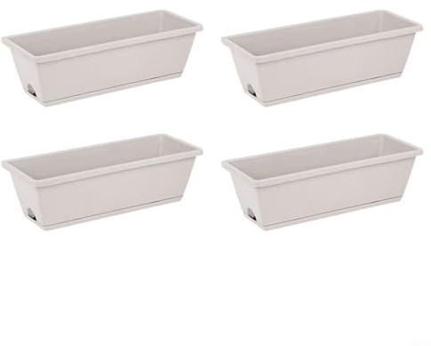 RiseNova Confezione da 4 scatole rettangolari in plastica con vassoi, lunghe 43 cm, per fiori, verdure, erbe, per interni ed esterni, giardino, balcone (grigio sfumatura)