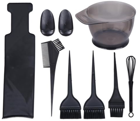 CVUTOVO Kit de Coloration Capillaire 8 Pièces pour Barbier et Coiffeur avec Peigne, Bol et Brosses en Plastique Noir Usage DIY et Salon Professionnel