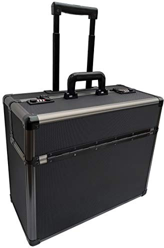 Pro XL Black / Gun Metal Aluminium Pilot Wheeled Trolley Case Hard Briefcase Flight Attache on Wheels