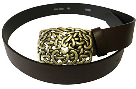 Dark Dreams Gothic Mittelalter brauner Gürtel Ledergürtel mit Gürtelschnalle Keltische Knoten rechteckig in altmessing, Länge:95