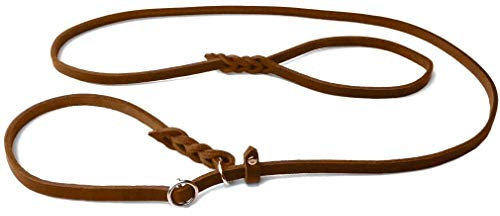 Fettleder Moxonleine Retrieverleine aus Leder Cognac mit Zugstop, Chrom (150cm x 8mm)