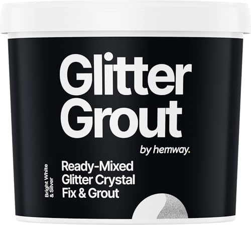 Hemway Silver Glitter with Bright White Grout 2.5L / 4.5kg Ready Mixed Glitter Grout & Fix | Floor, Wall & Tile Adhesive, Water-Resistant, Anti-Mould, Easy to Use & Fast-Drying