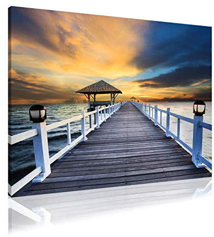 AbsorPic Foto Premium Akustikbild Strand, Sonne, Meer, Pier 120 x 90 x 3 cm | Breitband Schall-Absorber verbessert die Raumakustik | viele Größen | Made in GERMANY, Köln
