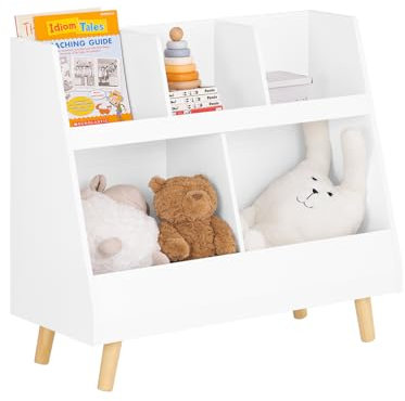SoBuy KMB19-W Kinderregal mit 5 Fächern Bücherregal Aufbewahrungsregal für Kinder Standregal mit Massivholzbeine weiß BHT ca.: 86x77x36cm
